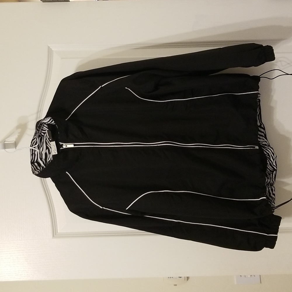 Kim Rogers Black With Zebra Print Windbreaker Size XL